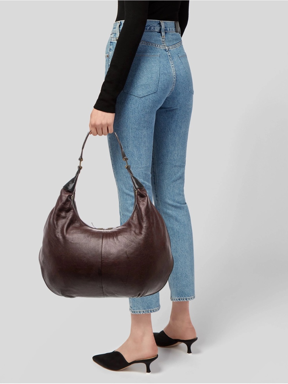 India Hicks Isabella Dark Brown & Black leather hobo bag